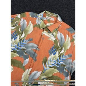 Tommy Bahama Hawaiian Camp Shirt Mens XL 100% Silk Floral Loop Collar Orange